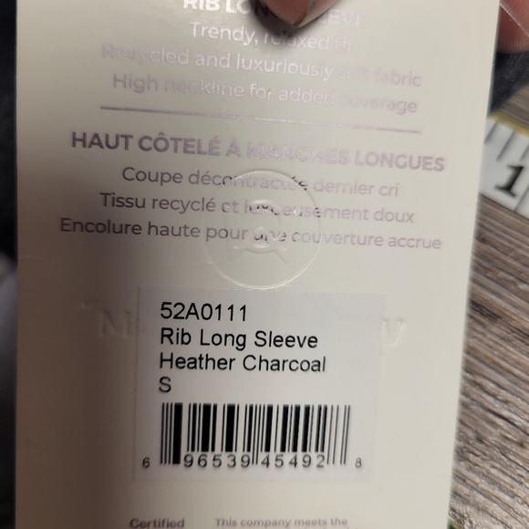 Well + Calm NWT Rib Long Sleeve‎ Heather Charcoal Women's Top Size Small - Picture 5 of 5